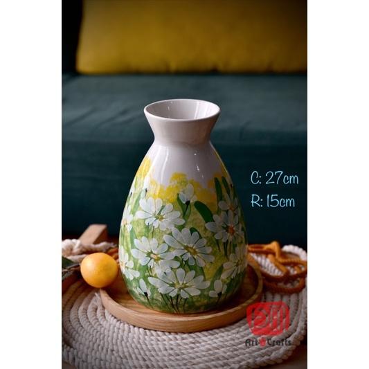 Bình hoa sứ bát tràng men mát cúc hoạ mi