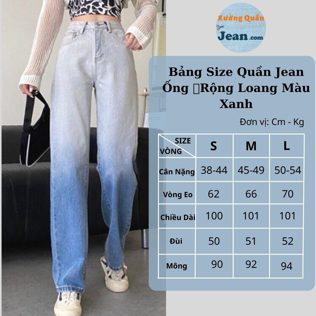 Quần Jean Nữ Ống Rộng Loang Màu Xanh Chất Bò Dày Dặn Phong Cách Hàn Quốc Dài 100cm - 301