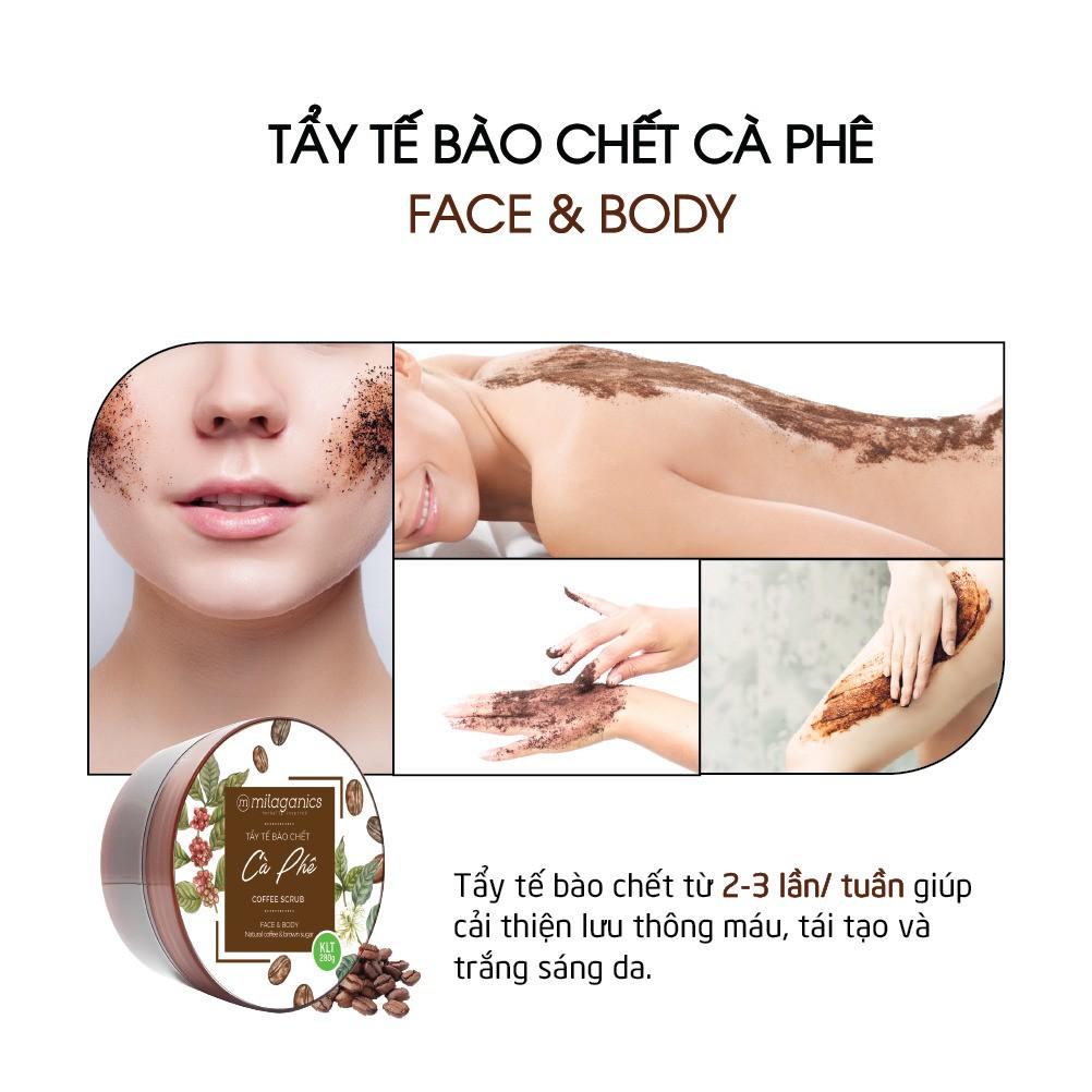 Scrub Tẩy Tế Bào Chết Cho Mặt &amp; Toàn Thân Từ Hạt Cà Phê Robusta &amp; Đường Nâu MILAGANICS 280gr (Hũ)