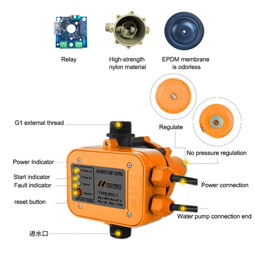10A 220V~240V IP65 Waterproof Level Water Pump Automatic Switch Adjustable Water Pump Pressure Controller Household Pump