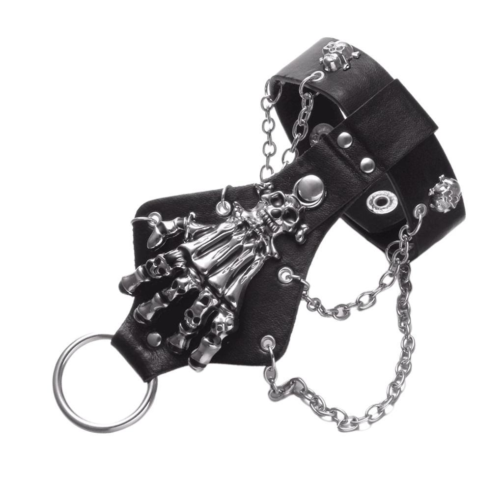 Punk Rock PU Leather Bracelets Skull Skeleton Biker Bracelets Unisex Gothic