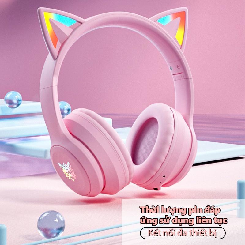 Tai nghe gaming chụp tai chơi game bluetooth không dây headphones hồng ONIKUMA B90 có mic, RGB.[Hàng chính hãng]