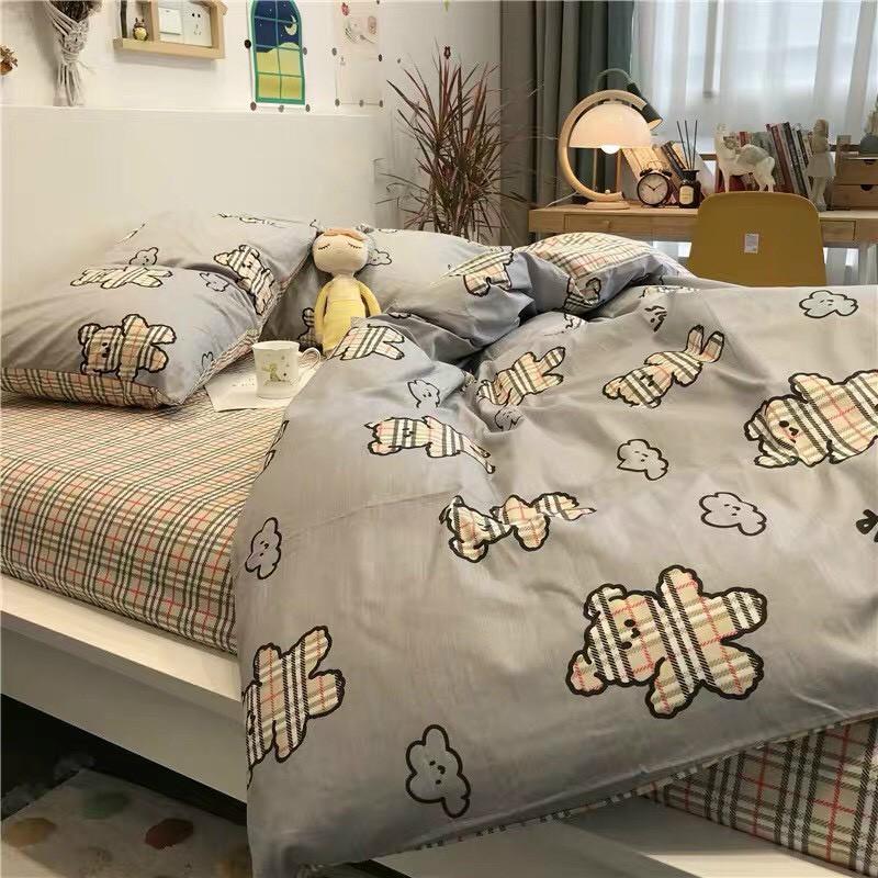 Bộ chăn ga gối Cotton poly M2T bedding Gấu xám BBR, vỏ chăn mền, drap nệm và 2 vỏ gối
