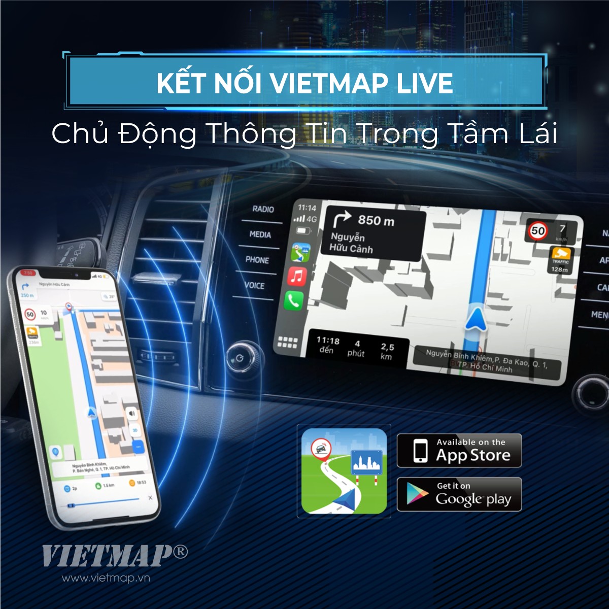 HUD Vietmap H2AS - Màn hình HUD Đo áp suất lốp - Dẫn đường - Cảnh báo tốc độ - Hiển thị cuộc gọi - Hàng chính hãng