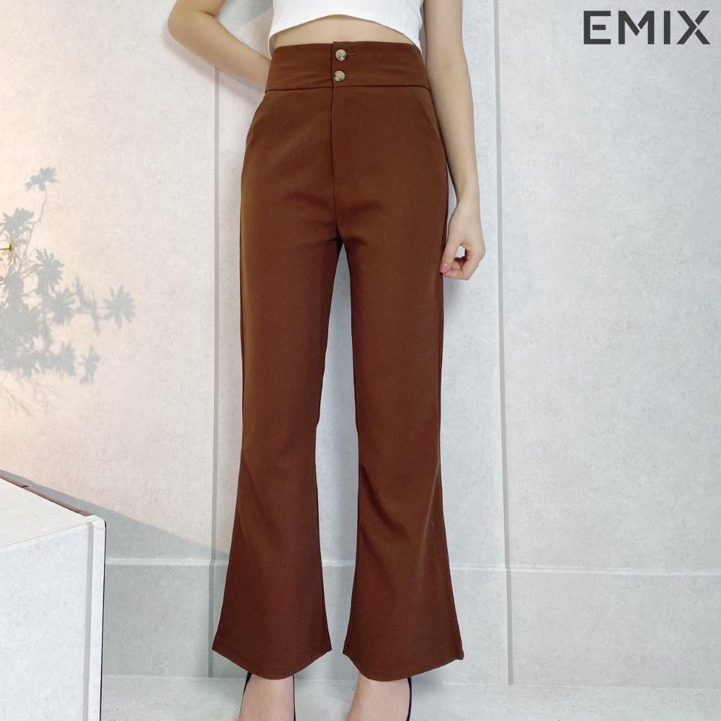 Quần tây nữ ống loe EMIX , dáng dài 100cm, ống suông và loe, cạp cao, cạp 2 biên 7cm, vải tuyết mưa mềm mịn