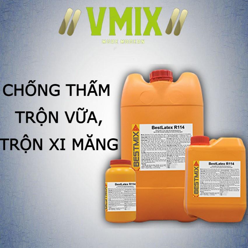 Chống thấm trộn hồ dầu , trộn vào vữa tô trác tăng độ chống thấm chống nứt cho vữa.Bestlatex R114 . Vmix