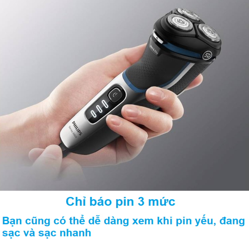 Máy cạo râu khô và ướt cao cấp thương hiệu Philips S3206/09 Series 3000 tích hợp cạo mai - Hàng Nhập Khẩu