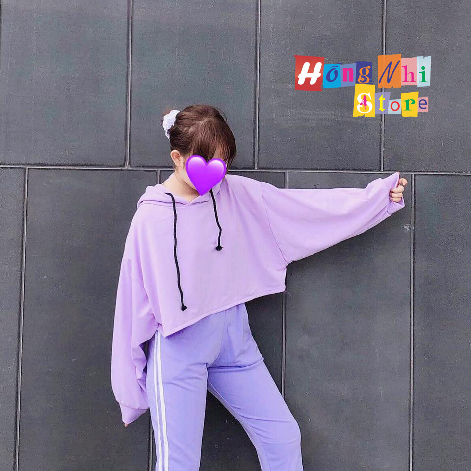 Áo Hoodie Croptop Oversize Ulzzang Tay Dài Dáng Rộng Màu Tím - MM