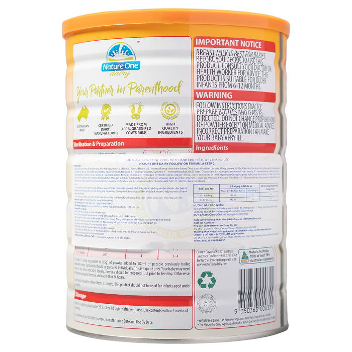 Sữa Công Thức Cho Bé Từ 6-12 Tháng Tuổi Nature One Dairy Follow On Step 2 – Giúp Bổ Sung Dưỡng Chất Phát triển Toàn Diện Cho Bé - Hàng Nhập Khẩu Chính Hãng