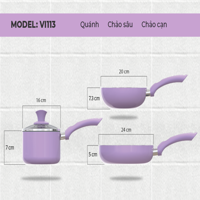 Bộ chảo quánh chống dính đáy từ Violet Sunhouse VI113