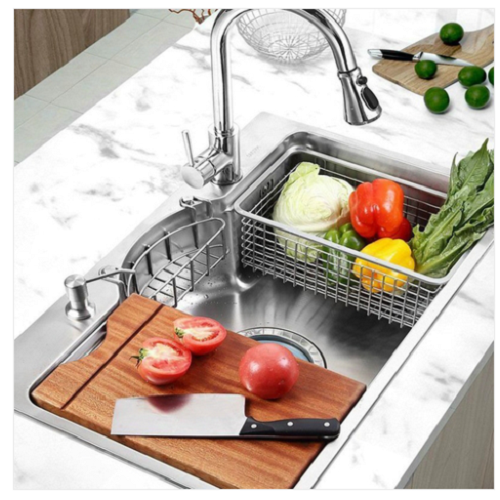 Chậu rửa chén bát 1 hố lớn dạng ĐÚC dày 3,5 li Valenza kiểu dáng Hàn Quốc inox 304 chuẩn 100% kèm chậu phụ inox304, rổ lỗ, bộ xả thoát to-Hàng chính hãng
