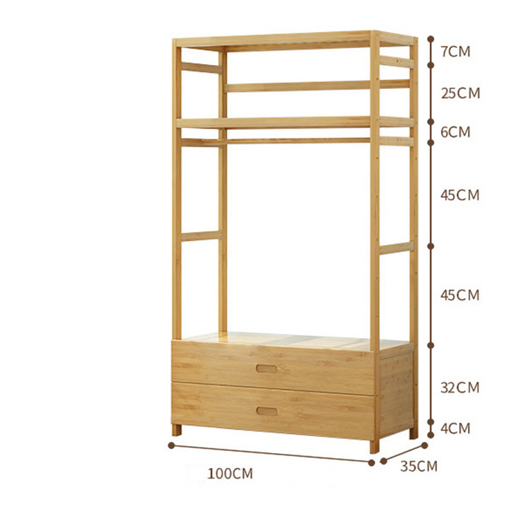 Tủ treo quần áo gỗ tre có ngăn kéo để đồ tiện lợi, giá treo quần áo 100cm TUR069