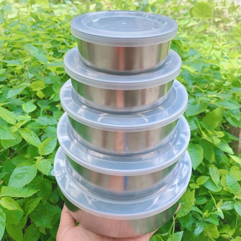 Bộ 5 Bát Inox Cao Cấp Kèm Nắp Đậy Bảo Quản, Đựng Đồ Ăn Tiện Lợi Bền Đẹp