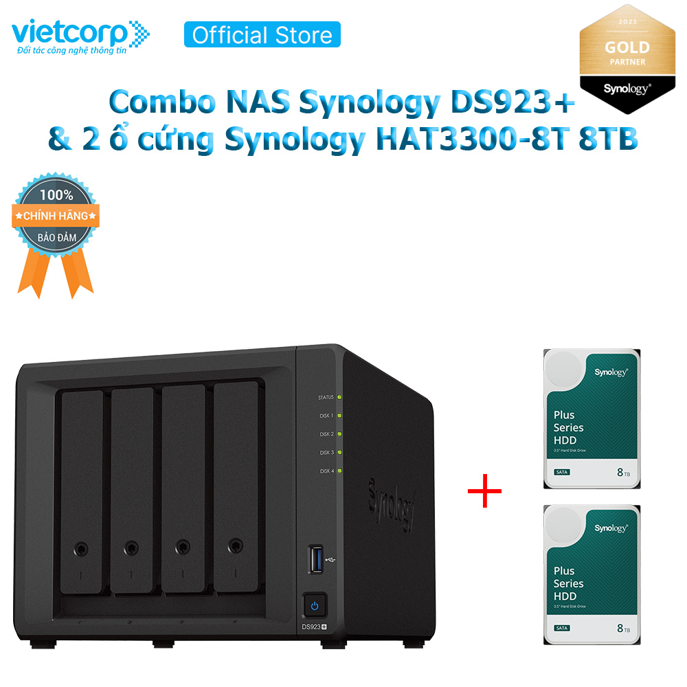 Combo Thiết bị lưu trữ NAS Synology DS923+ và 2 Ổ cứng Synoly HAT3300-8T  Hàng Chính Hãng