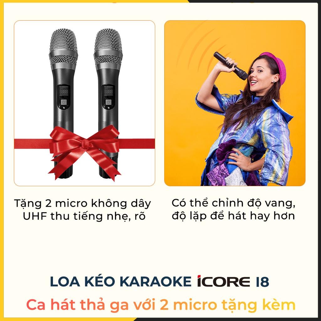 Loa du lịch iCore i8 - Loa karaoke xách tay - Loa bass đôi - Hàng Chính Hãng