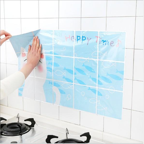 Decal dán bếp tráng nhôm cách nhiệt - mèo trắng Happy Time