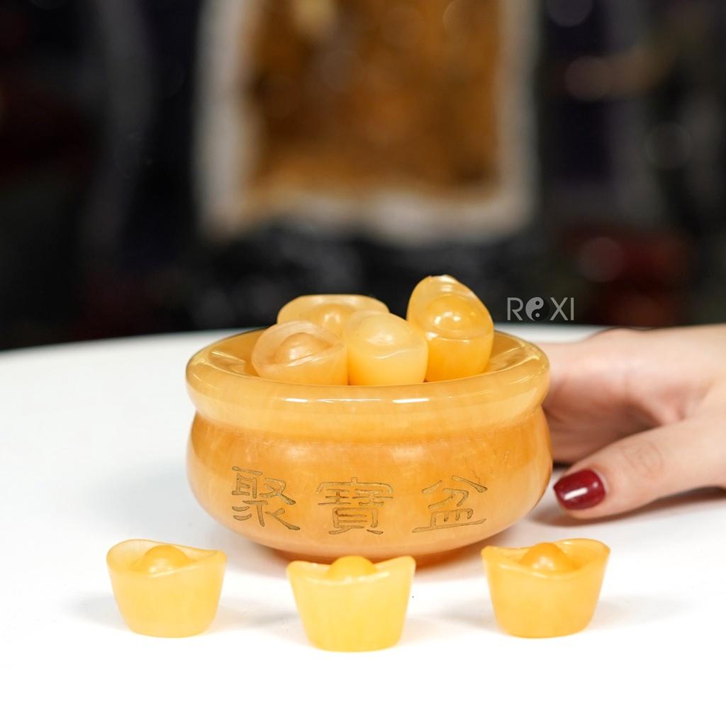Bát tụ bảo đá Hoàng Long 10cm + 9 nén + cốt thất bảo