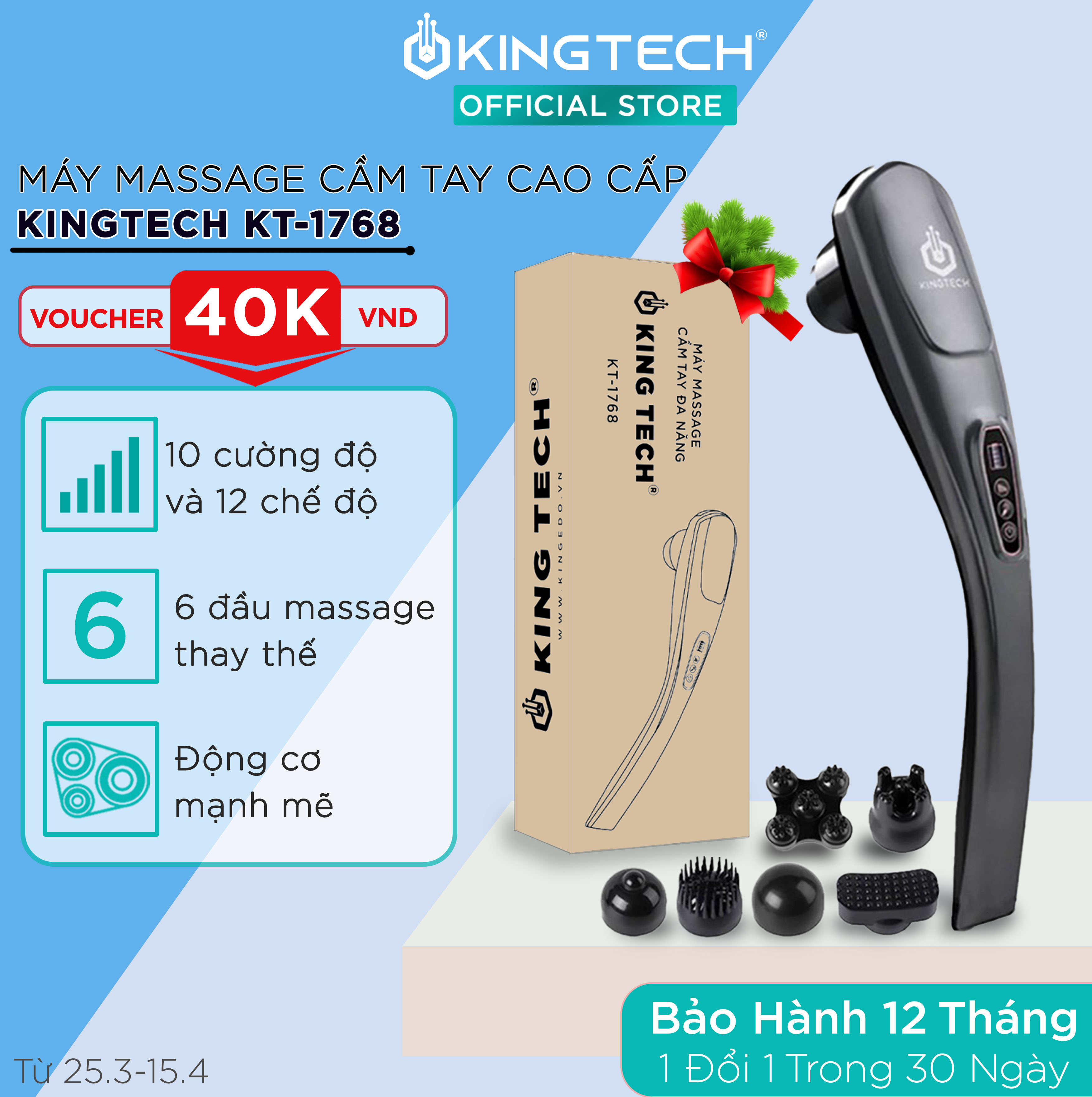 Máy Massage Cầm Tay Đa Năng KINGTECH  KT1768 - Mát Xa Chuyên Sâu Cho Cổ, Vai Gáy, Bụng, Lưng, Cánh Tay, Chân - Giảm Đau Mỏi Toàn Thân Cho Dân Văn Phòng, Gymer, Người Già, Người Lao Động Nặng - Món Quà Tuyệt Vời Cho Ông Bà, Bố Mẹ - Hàng Chính Hãng