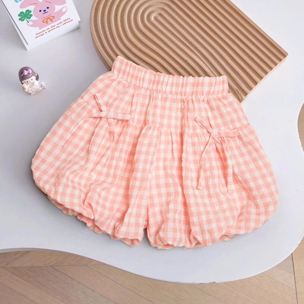 Set Đồ Bé Gái Tay Cánh Tiên Áo Thun Cotton Thêu Hoa Kèm Quần Bí Caro Xốp Đính Nơ Xinh Xắn Từ 8-30kg Dành Cho Bé Gái