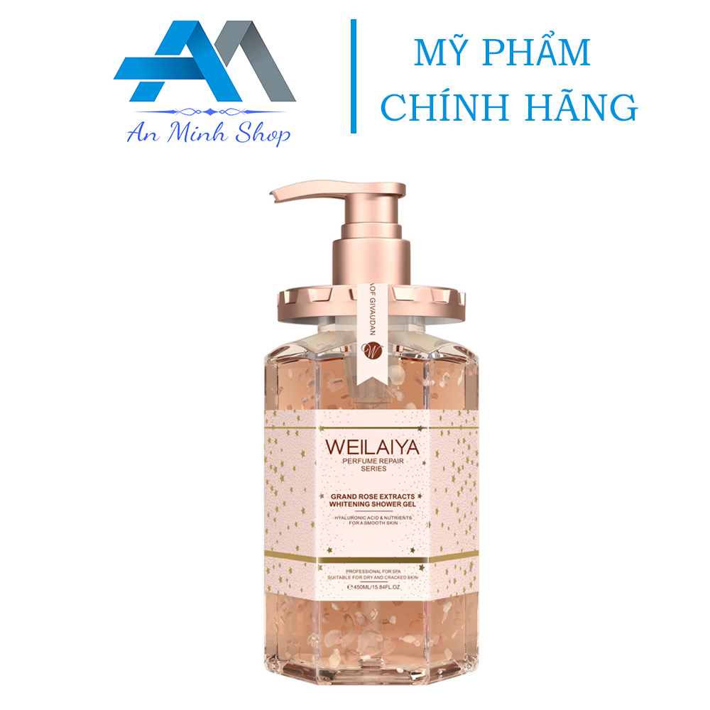 Sữa tắm Weilaiya chính hãng cánh hoa hồng Damask 450ml hương nước hoa quyến rũ trắng hồng tự nhiên