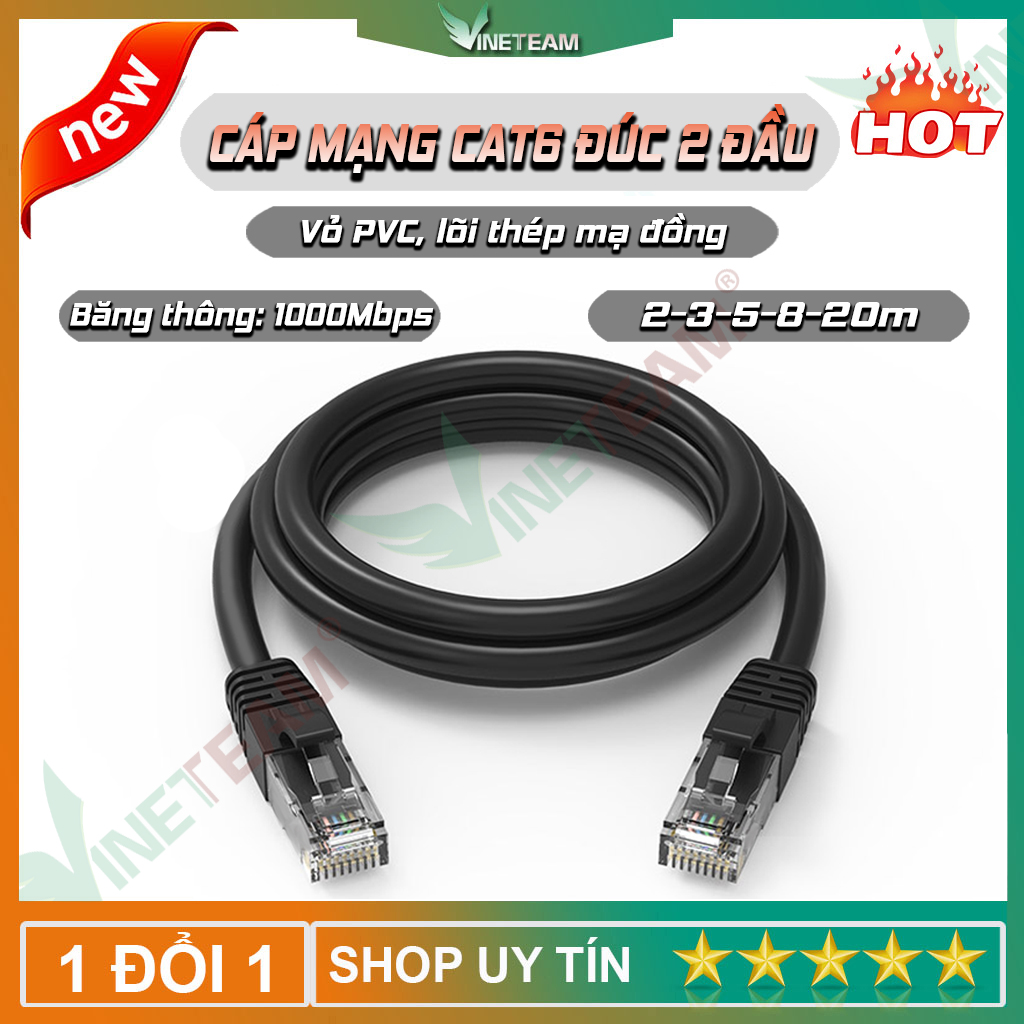 VINETTEAM Dây Cáp Mạng CAT6 Bấm Sẵn 20m/8m/5m/3m/2m - Hàng Chính Hãng