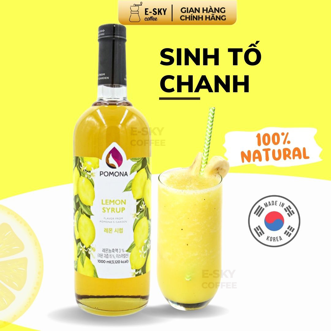 Siro Chanh Pomona Lemon Syrup Nguyên Liệu Pha Chế Hàn Quốc Chai Thủy Tinh 1 lít