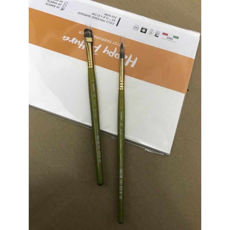 Set 5 Cọ Vẽ Lông Dê Chuyên Nghiệp Cao Cấp Sunway - Quà là giấy vẽ