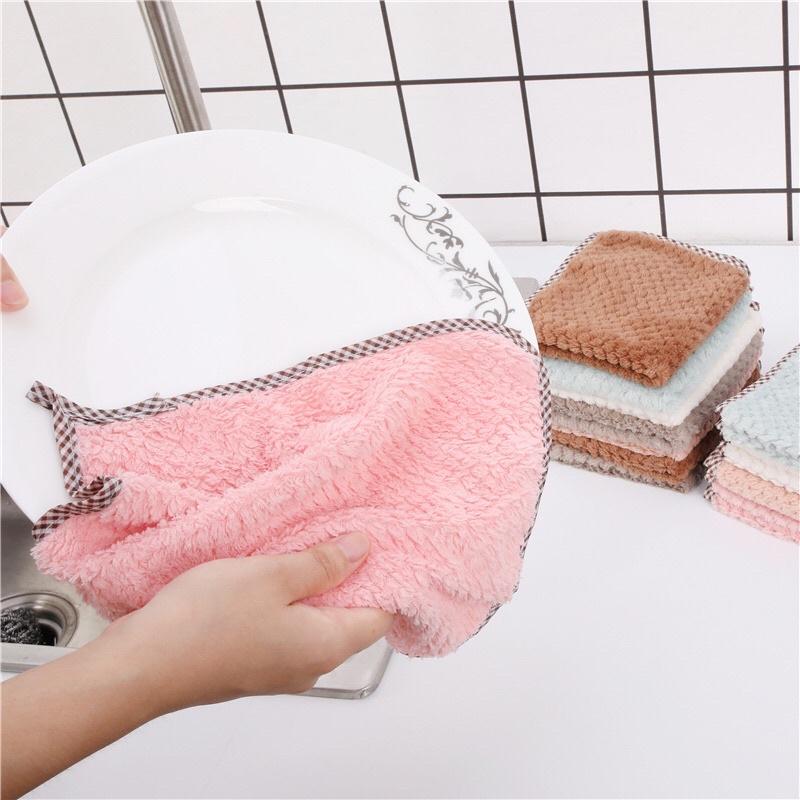 Khăn Bông Lau Bếp, Lau Tay, Lau Chén Bát 2 Mặt Có Lỗ Treo