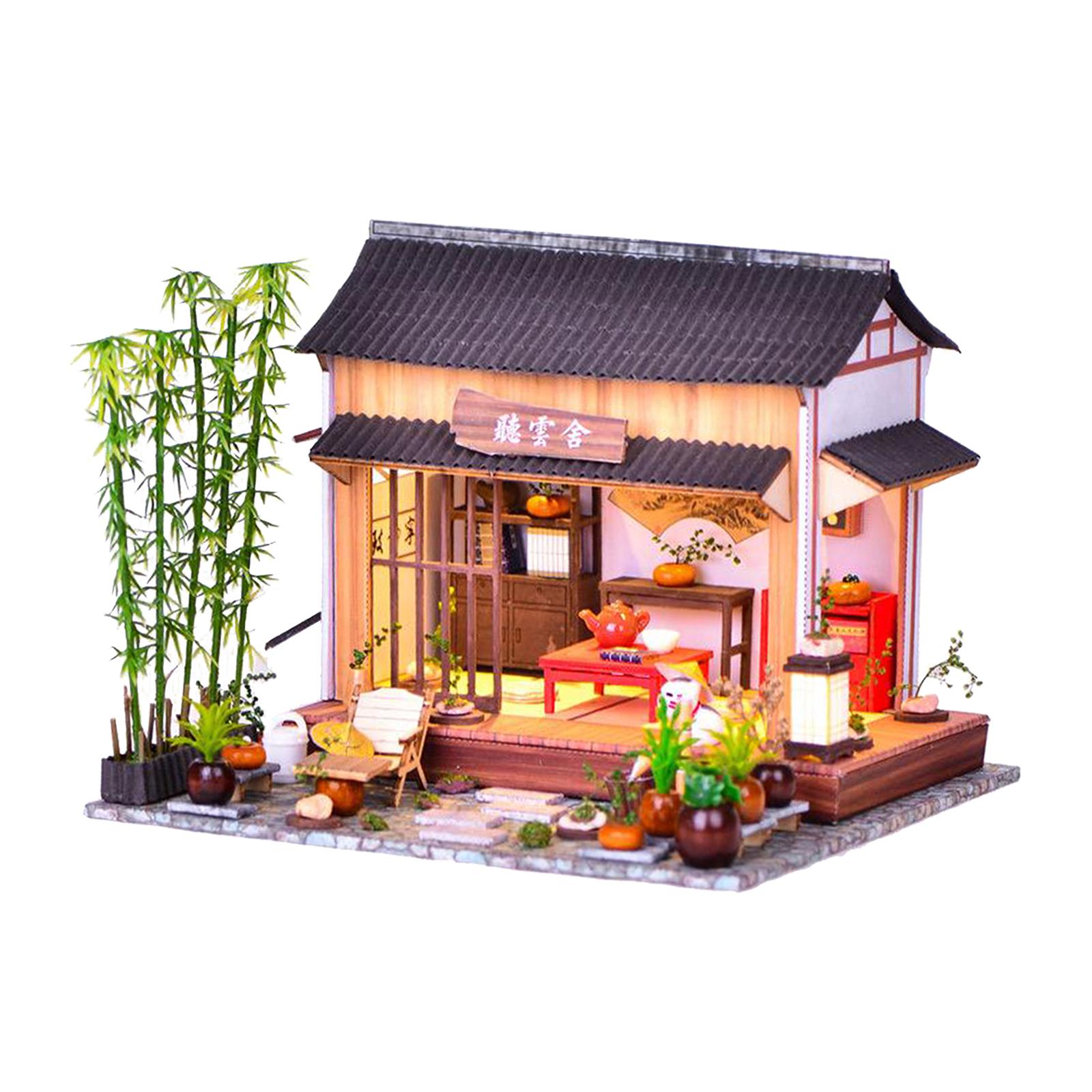 Chinese Style Cottage DIY Miniature DollHouse Kit Crafts with LED Handmade Wooden Doll House Model Building Kits Toy Creative Gift