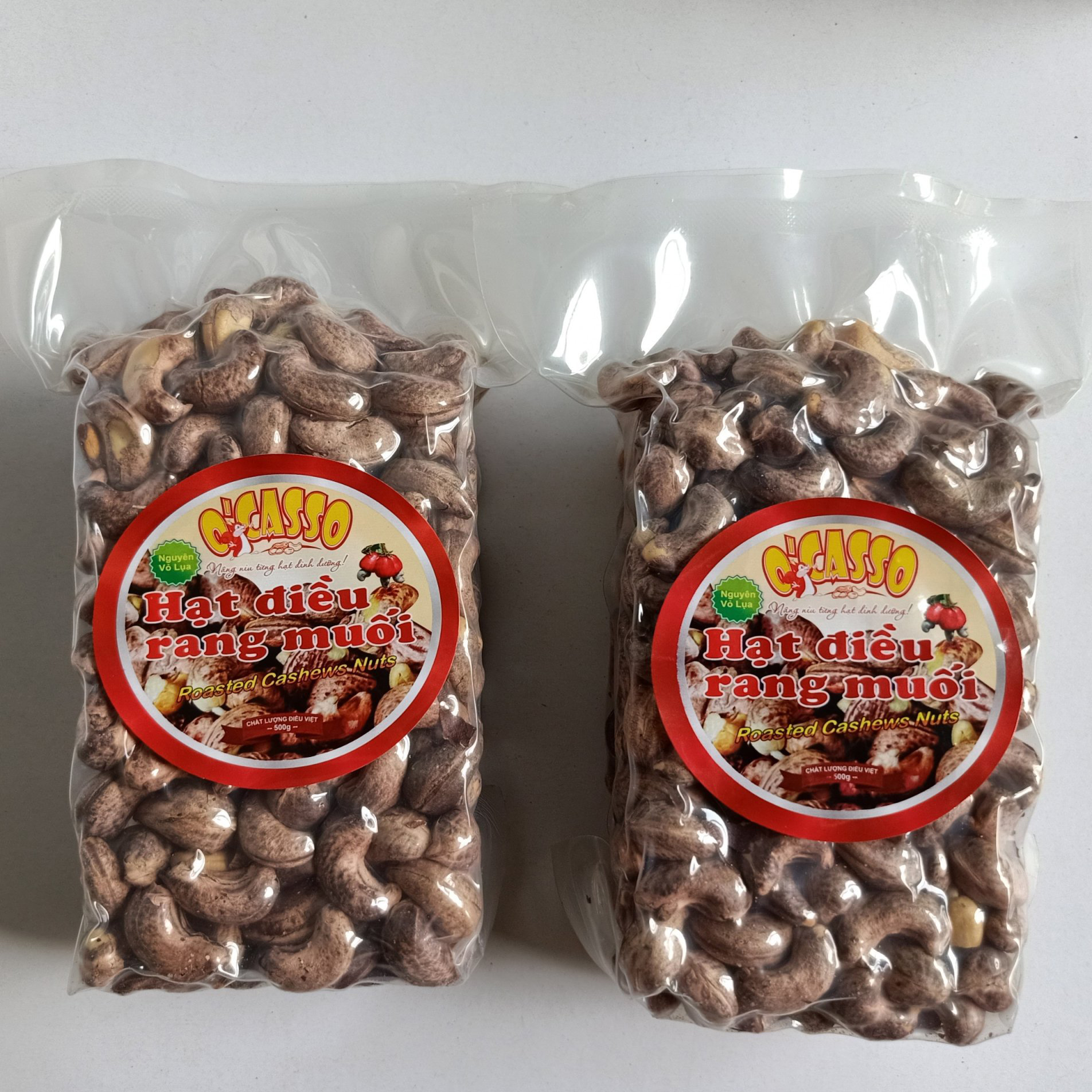 1Kg Hạt Điều Rang Muối Vỏ Lụa Loại A O'Casso (2 Gói Hút Chân Không)