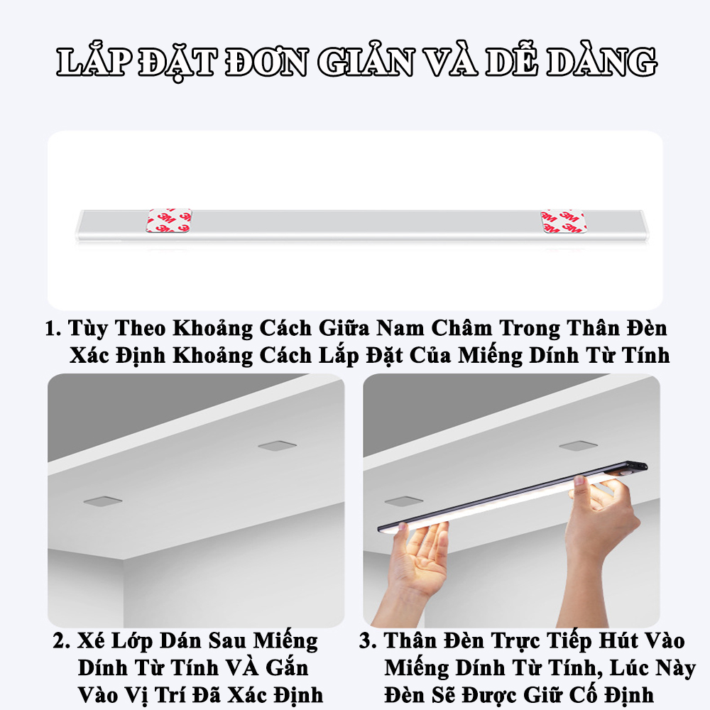 Đèn LED Cảm Biến Hồng Ngoại KUNBE Với Ánh Sáng 3 Màu, Hiệu Ứng Độc Đáo, Nhiều Kích Cỡ, Phù Hợp Trang Trí Tủ Quần Áo, Cầu Thang, Nhà Bếp, Phòng Khách, Phòng Ngủ