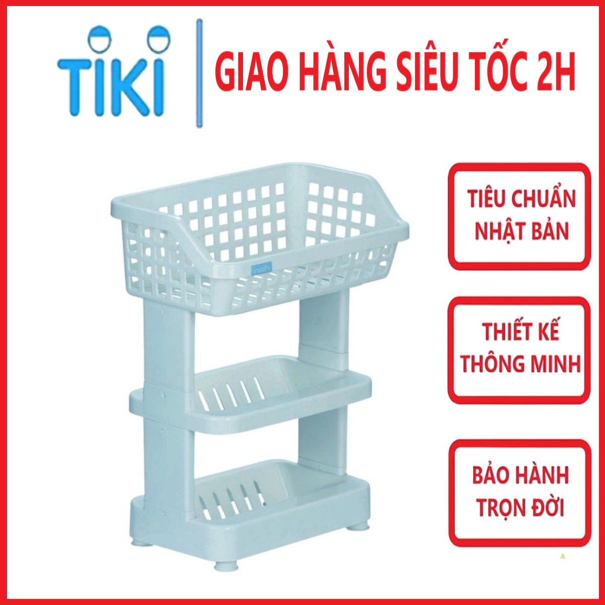 Kệ Đa Năng 3 Tầng Bằng Nhựa Cao Cấp Nachi Plus Inochi Nhật Bản - Dùng Trong Nhà Bếp, Phòng Tắm, Phòng Ngủ (298 x 190 x 376 mm)