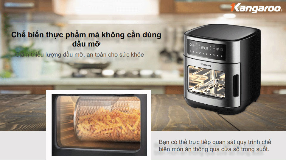 Lò chiên không dầu 12L Kangaroo KG12AF1A - Rapid Air - 1800W - Hàng chính hãng, Bảo hành 12 tháng