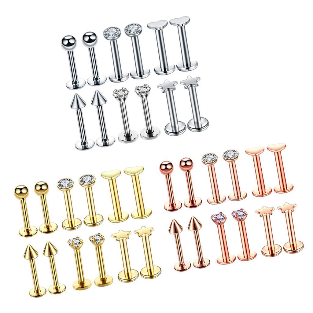 8-10pack 16G Steel Lip Bar Labret Lip Rings Tragus Stud Piercing Jewelry Silver