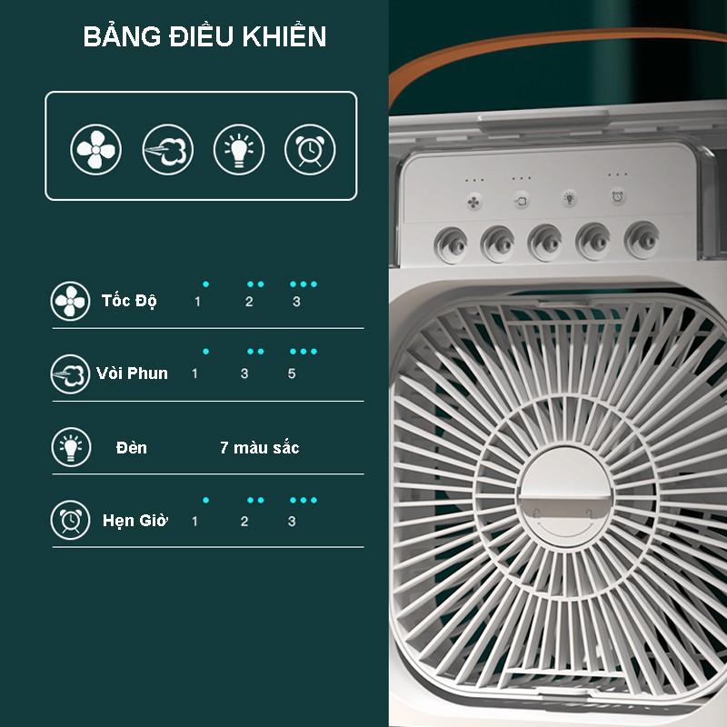 Quạt phun sương để bàn cỡ lớn có hẹn giờ, đèn led 7 màu - Quạt hơi nước để bàn 3 chế độ phun sương làm mát