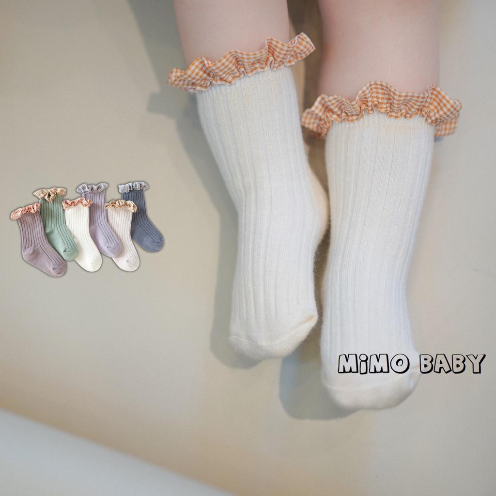 Tất gân trơn cao cổ viền bèo phong cách hàn quốc cho bé gái Mimo Baby T02
