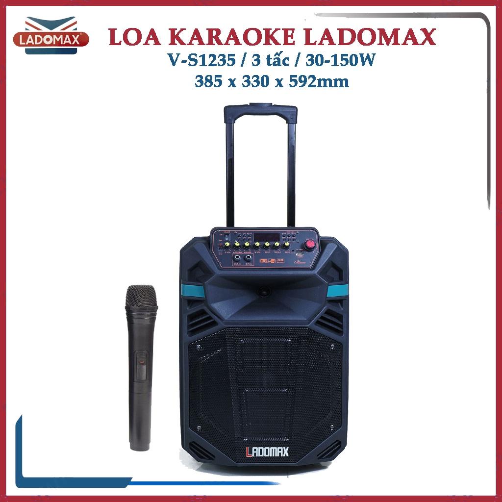 Loa kéo 3 tấc hát karaoke Ladomax V-S1235 công suất 30W – 150W, kèm 2 micro không dây - Hàng chính hãng