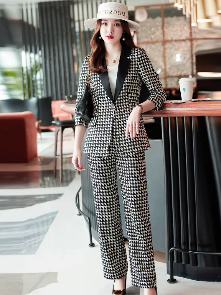 Bộ vest dài ziczac nẹp cổ đen