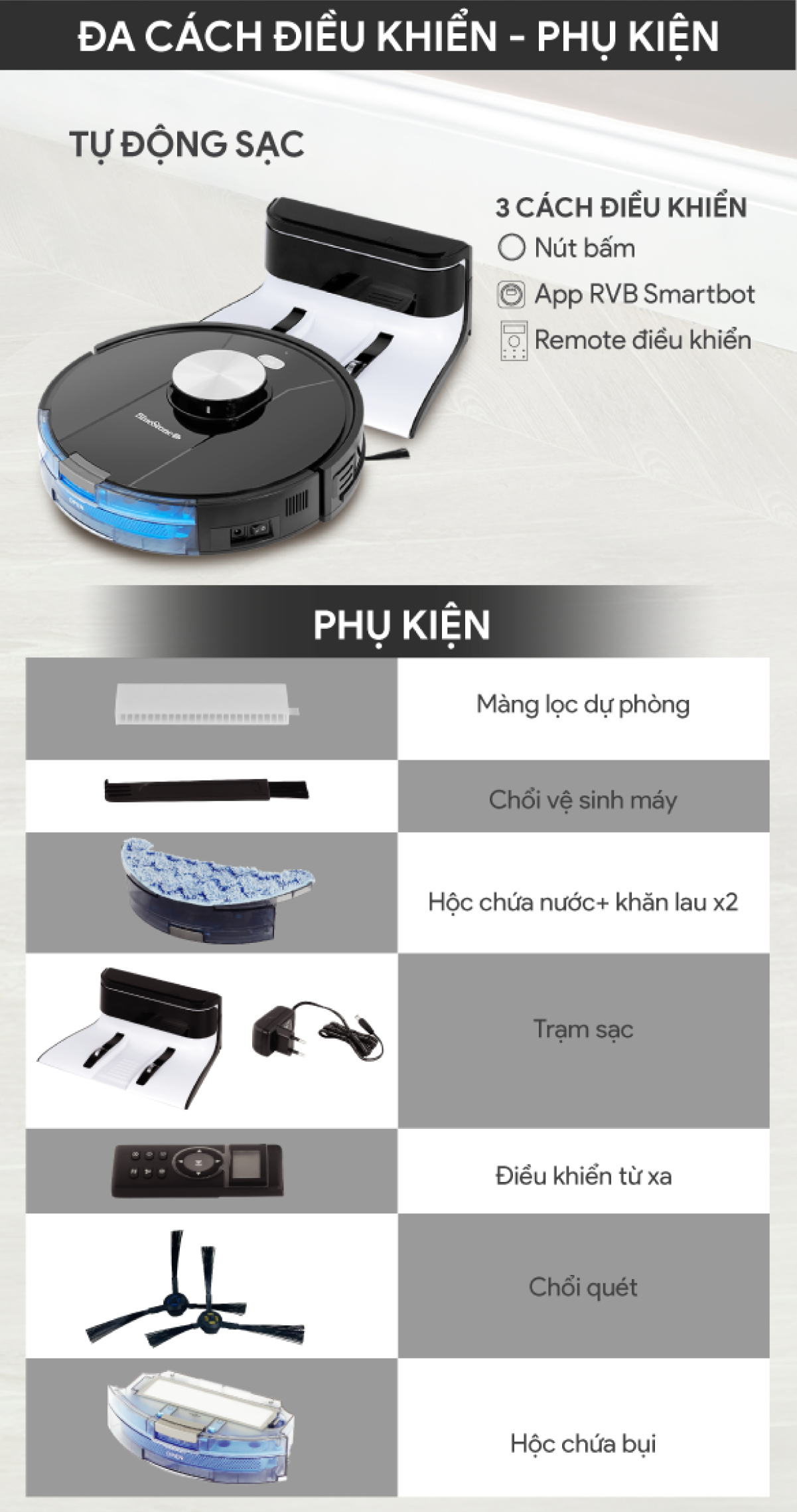 Robot Hút Bụi Lau Nhà BlueStone RVB-9731 - Lực hút: 2000Pa - Bảo hành 24 tháng - Hàng chính hãng