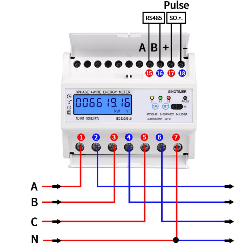 Công tơ 3 Pha 6 Thông Số 100A Modbus RTU RS485