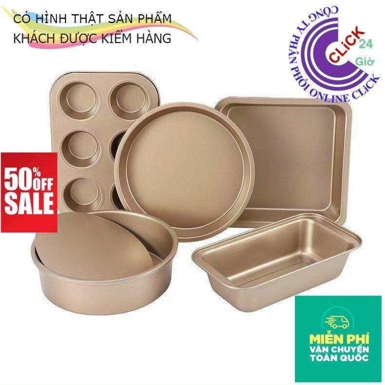 Bộ Khuôn 5 Cái Chống Dính Bằng Thép Carbon Màu Vàng Đồng - Nướng Bánh Ngon Đẹp Và An Toàn Sức Khỏe - Hàng Cao Cấp