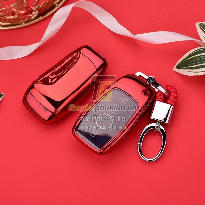 Ốp, bọc chìa khóa silicon tráng gương bảo vệ chìa khóa cho xe Mercedes E-Class, GLC-Class, C-Class 2020 kèm móc đeo INOX