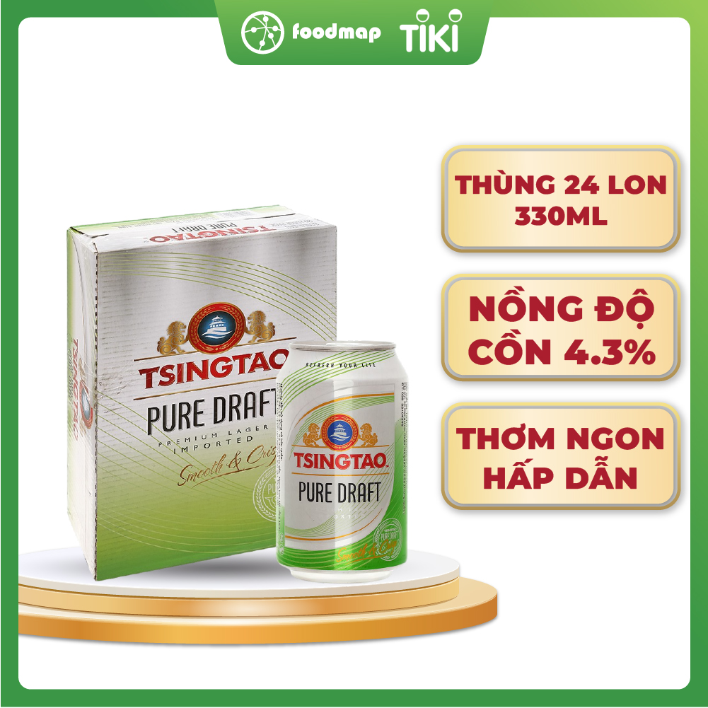 Thùng 24 lon bia Tsingtao Pure Draft (330ml/lon)