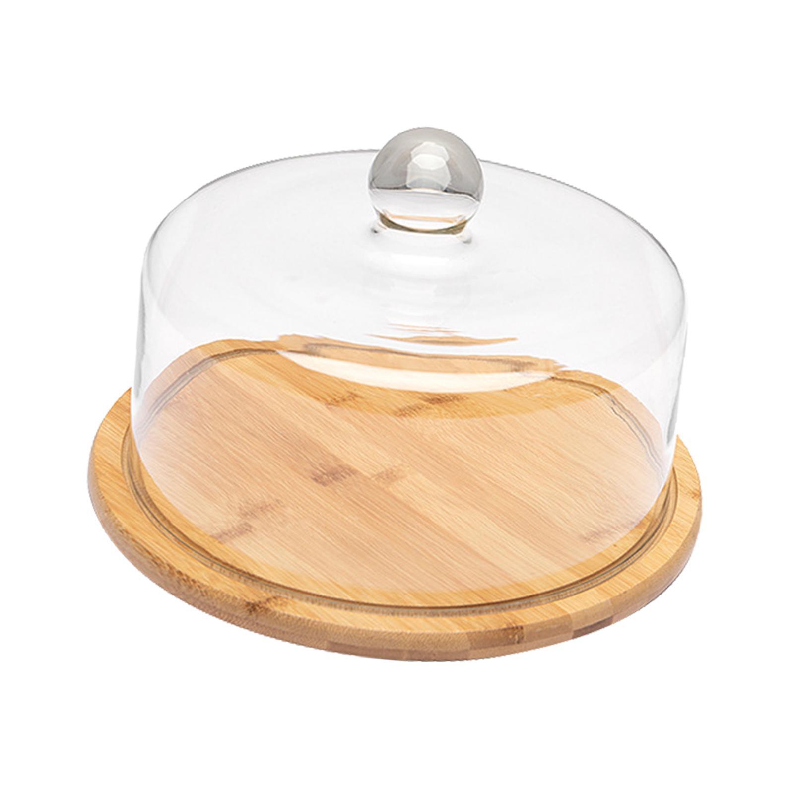 Glass Cover Serving Tray Wooden Cake Stand with Glass Cover for Restaurants