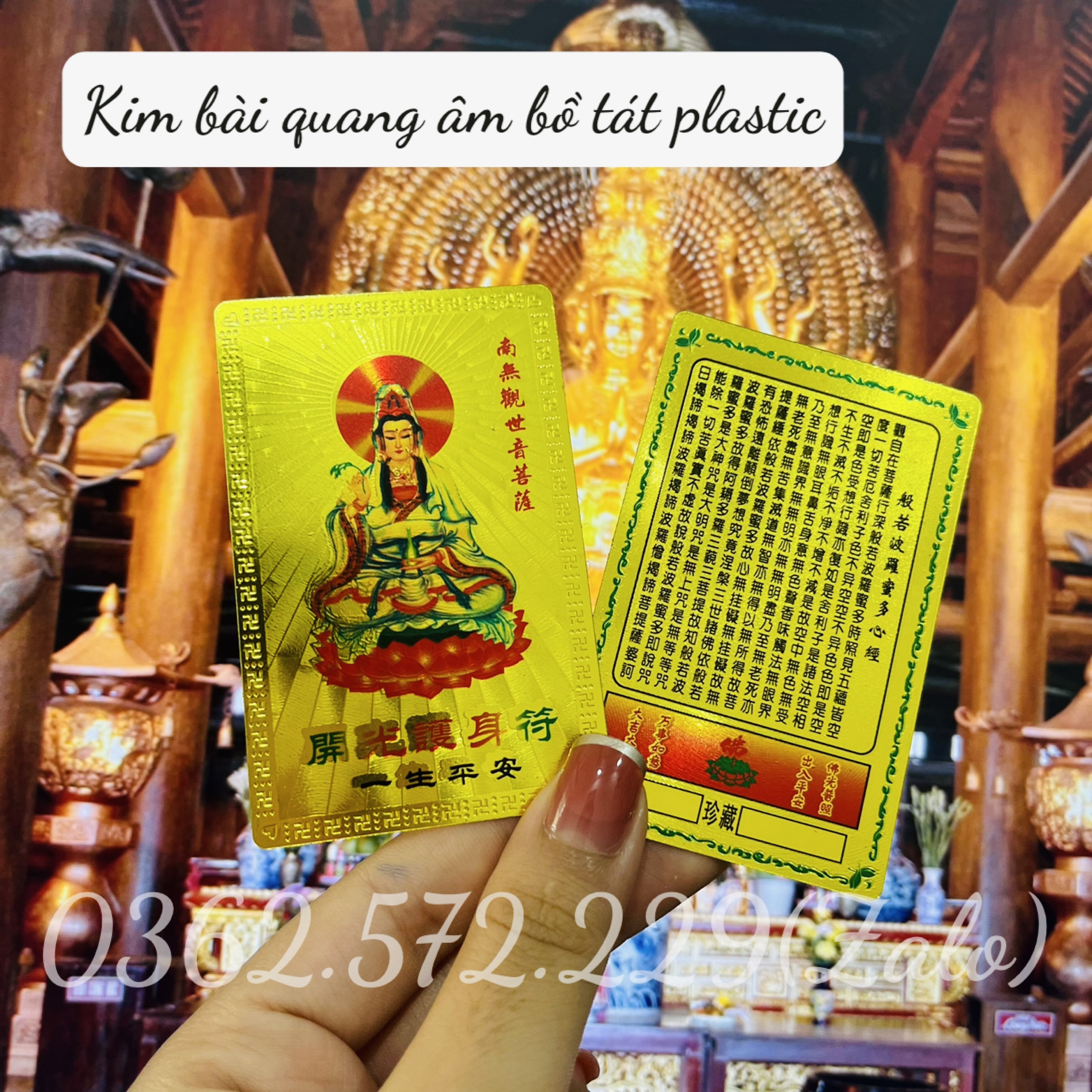 Kim Bài Phật Bà Quan Âm Bồ Tát Plastic Mạ Vàng 24k Phong Thủy May Mắn