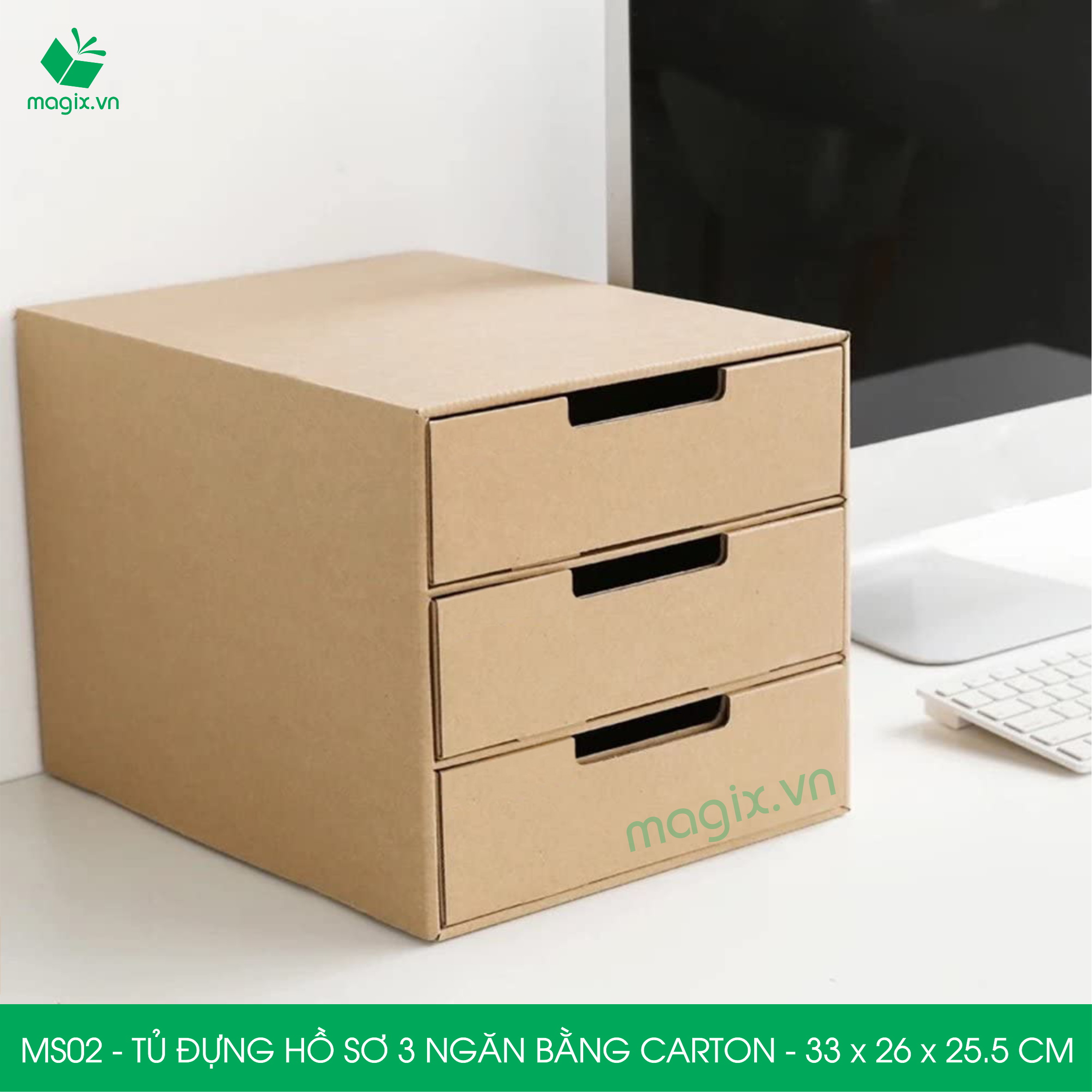 MS02 - 33x26x25.5 cm - Tủ đựng hồ sơ 3 ngăn bằng carton