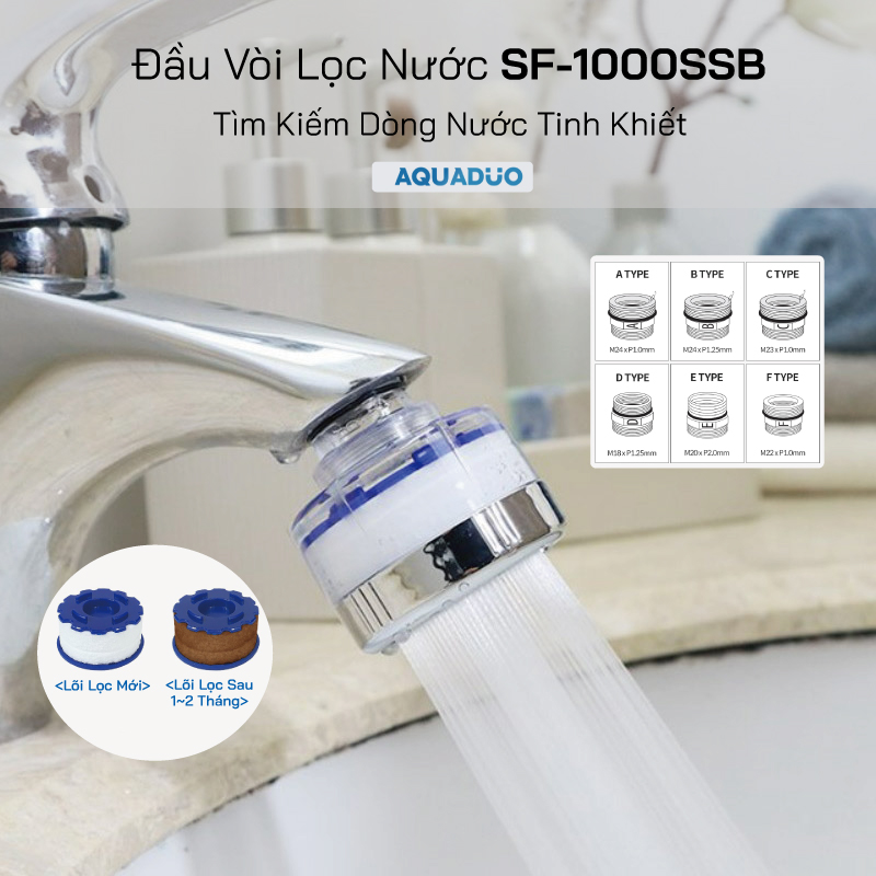 Combo Đầu vòi bồn rửa tay + 6 Thanh lọc nước SF-1000SSB