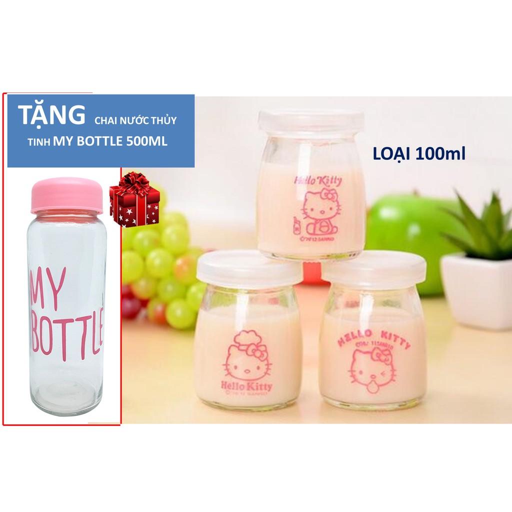 Bộ 12 Hũ Thủy Tinh 100ml Hình Làm Sữa Chua, Caramen - TẶNG BÌNH THỦY TINH MY BOTTLE 500ML