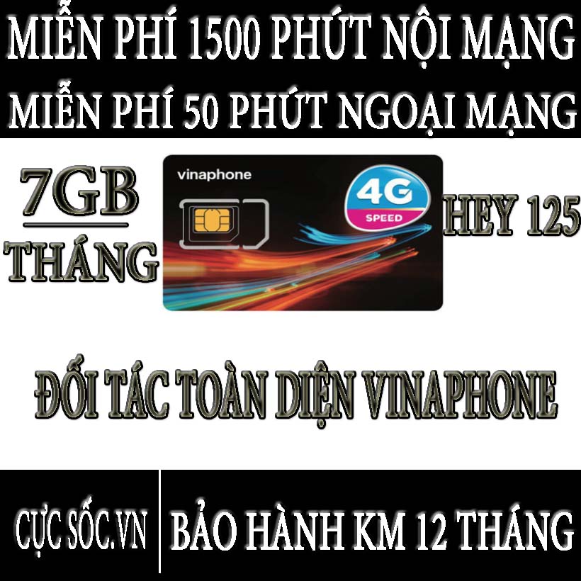 Sim 4G Vinaphone Vina HEY125, 7GB/tháng + gọi miễn phí nội mạng + ngoại mạng - Hàng Chính Hãng