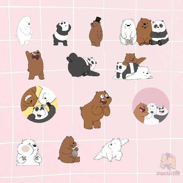 Miếng dán Stickers chủ đề We Bare Bears